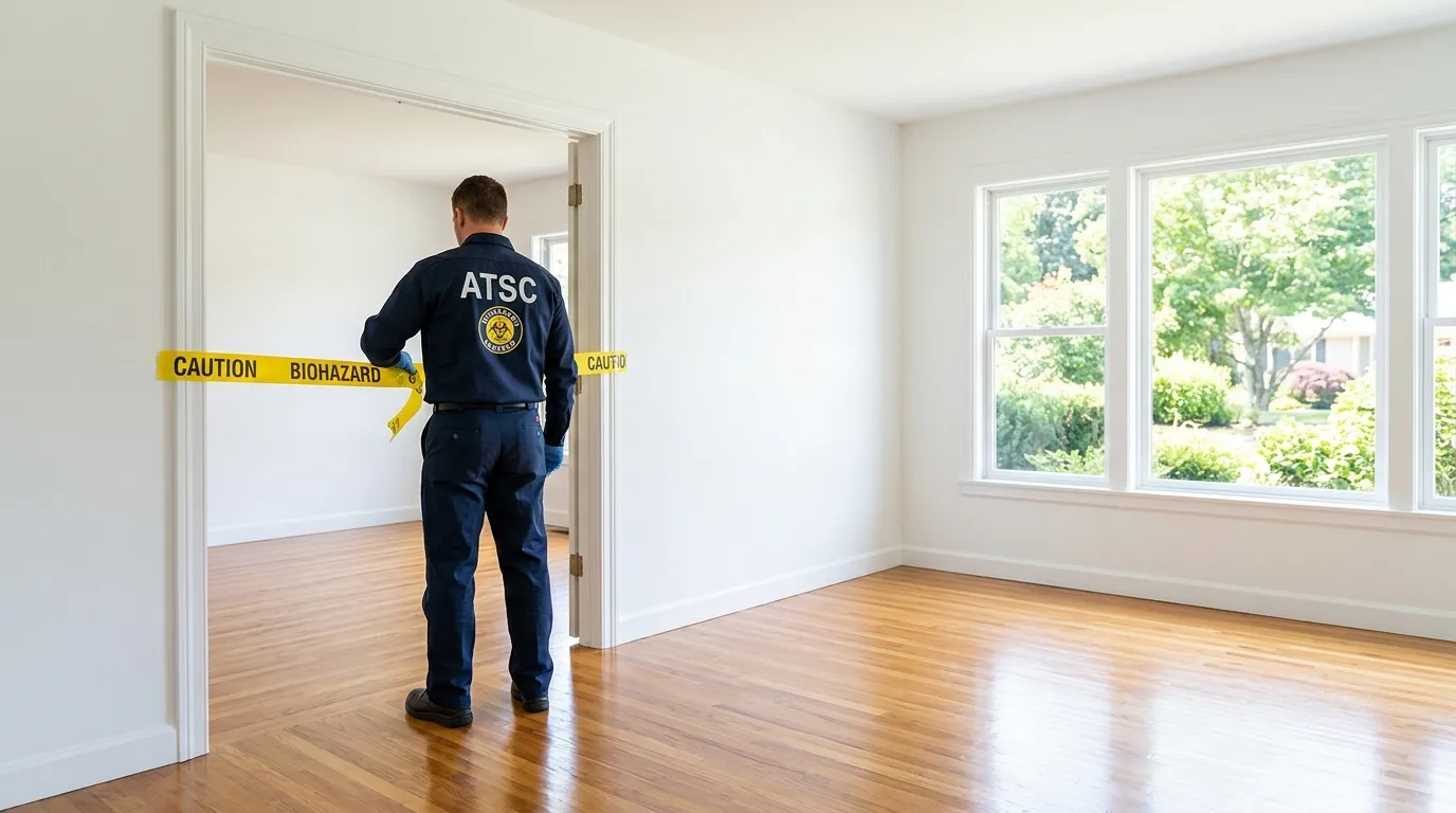Certified biohazard cleanup crew performing Decomposition Cleanup in Trotwood